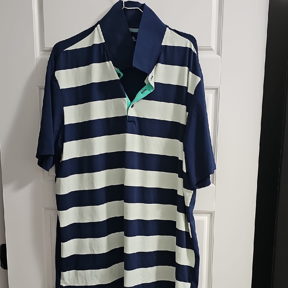 adidas Navy and White Striped Polo Shirt